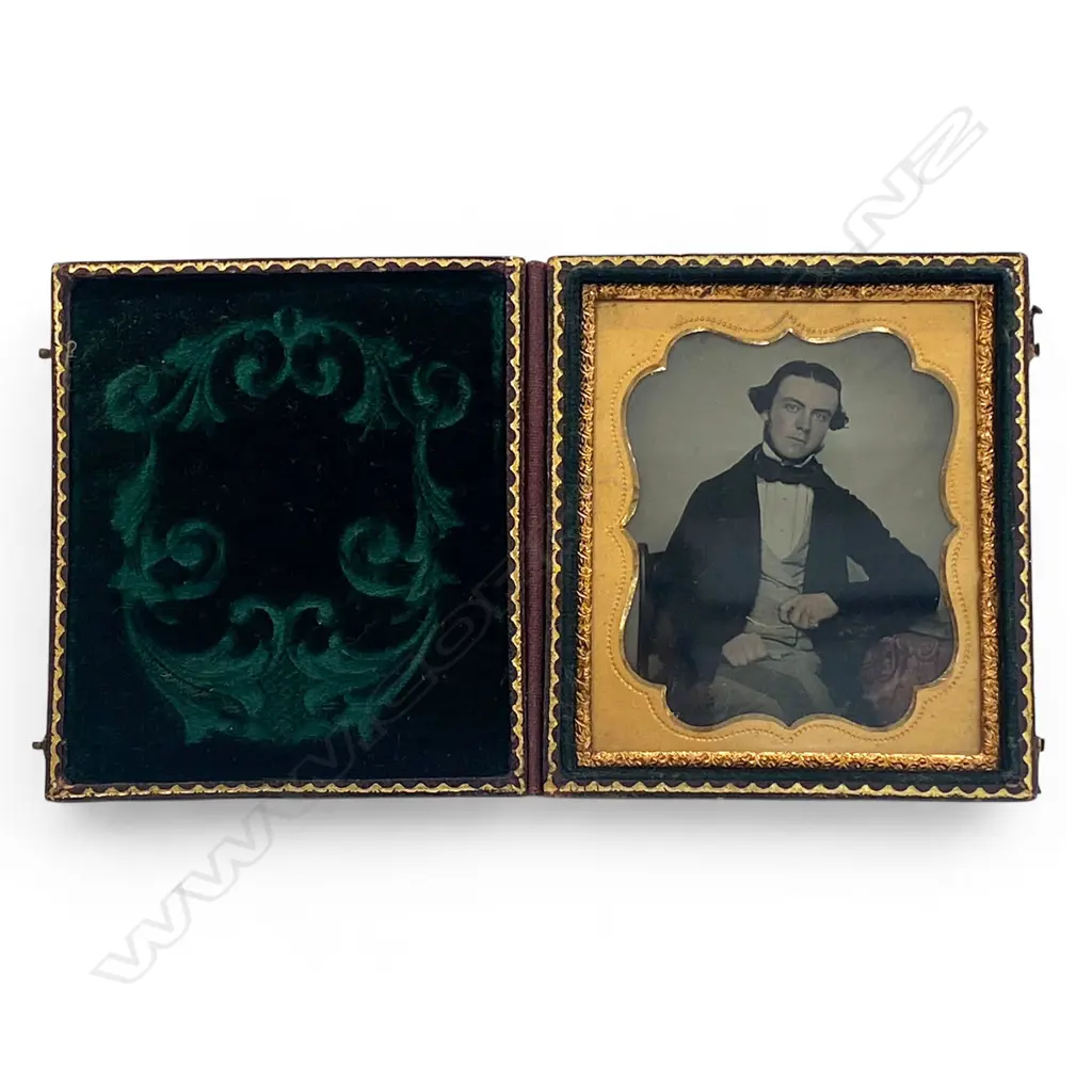 Ambrotype - Seated man with gold chain and ring, Image 1++
